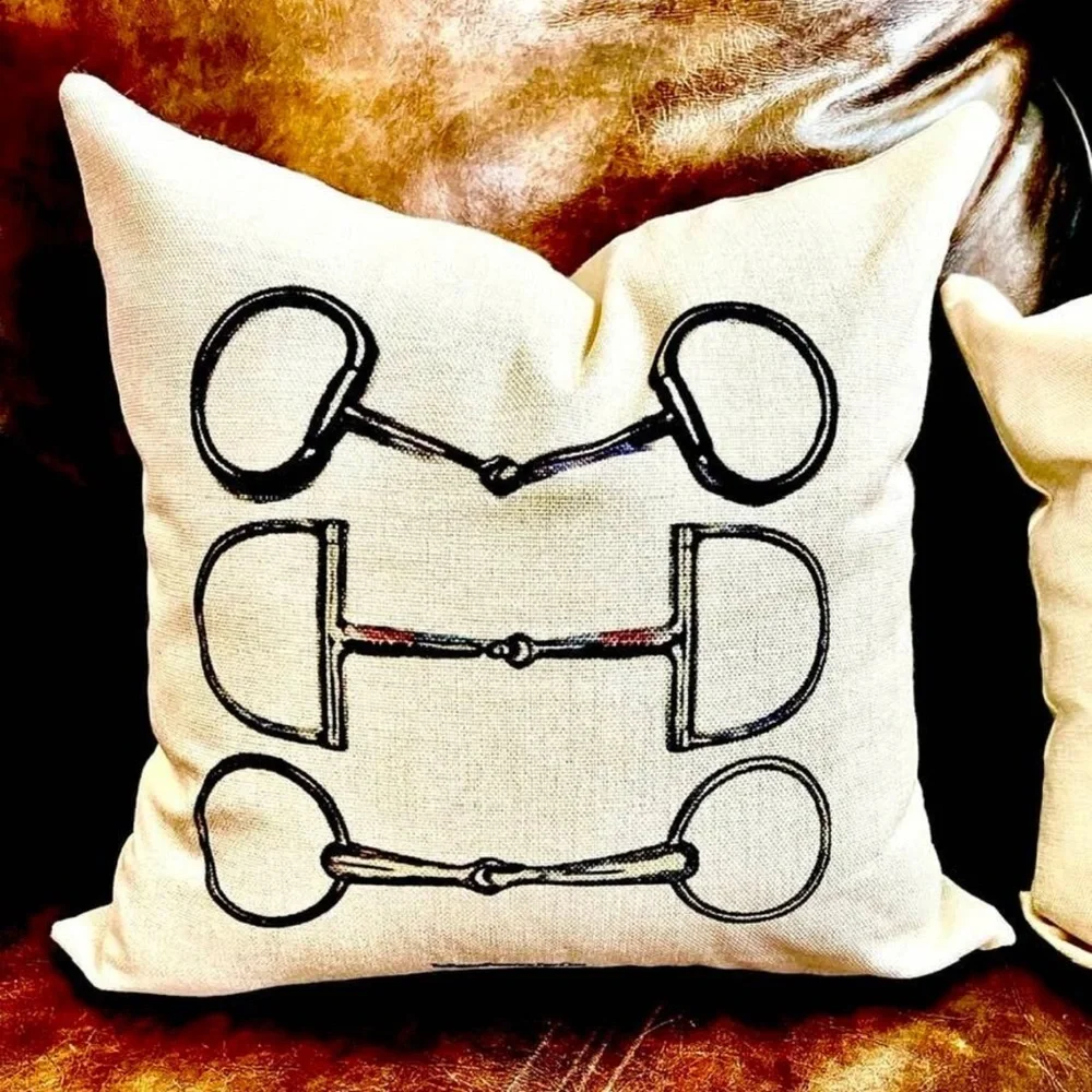 The Henri Collection, Hunt Seat Equestrian pillow cover only (beige linen) 16x16
